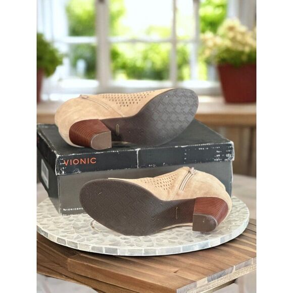 Vionic Aloft Chryssa Orthotic Booties Women’s 9.5 Peep Toe Block Heel Shoes - Picture 11 of 13